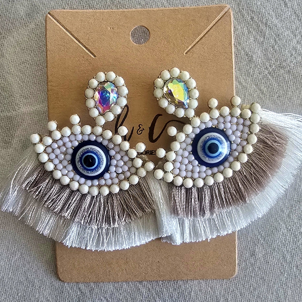 Elegant Evil Eye Tassel Earrings